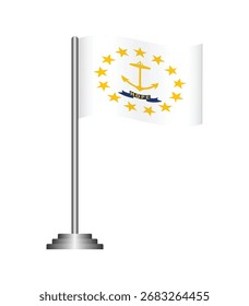 Rhode Island State Flag, die auf Pole winkt, einzeln auf weißem Hintergrund