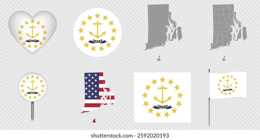 Rhode Island State Flags and Maps Icon Pack.