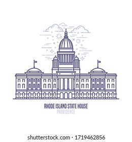 Rhode Island State House located in the  Providence city . The state capitol building and government of U.S. state Rhode Island . The great example of Neoclassical style. City sight linear vector icon