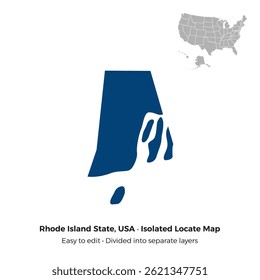 Rhode Island State, Locate Isolated Map Shilloutte