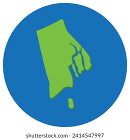 Rhode Island state map in globe shape green with blue round circle color. Map of the U.S. state of Rhode Island.