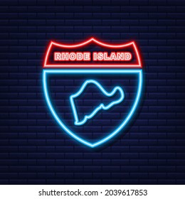 Rhode Island state map outline neon icon. Vector illustration.