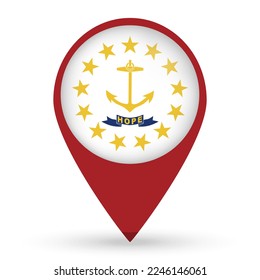 Rhode Island state map pointer with shadow on white background. Vector illustration.