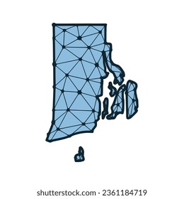 Mapa de la imagen poligonal del estado de Rhode Island hecho de líneas y puntos, aislados en fondo blanco. Diseño de políticas bajas en el estado de los Estados Unidos