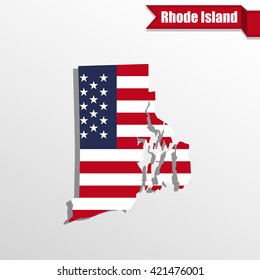 Rhode  Island State map with US flag inside and ribbon