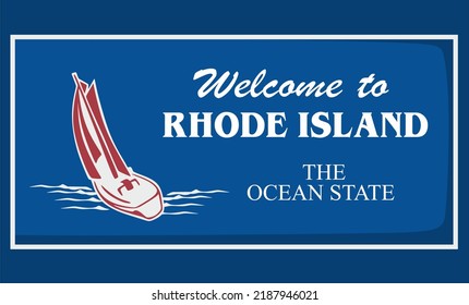 Rhode Island State the ocean state with blue background 