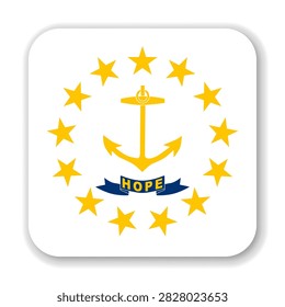 Rhode Island state rounded square flag. Part of The United States of America. Clean design for print, web, or educational use. Vector illustration with dropped shadow on white background.