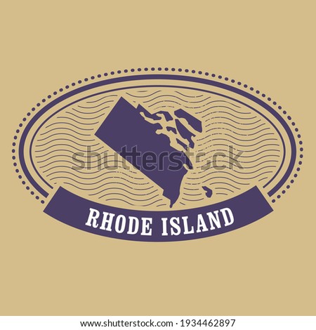 Rhode Island state stamp with map silhouette, vector 