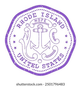 Sello del estado de Rhode Island con sello, sello de viaje de EE.UU., matasellos en mal estado de Rhode Island, Vector