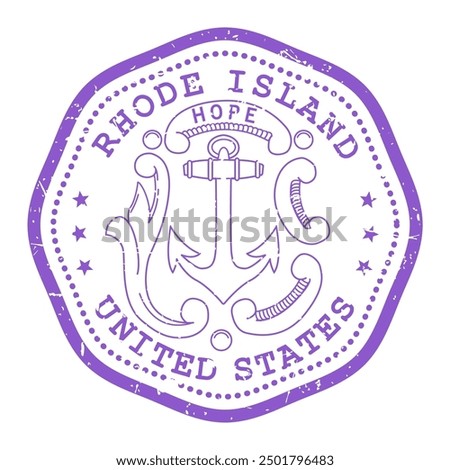 Rhode Island state stamp with seal, USA travel stamp, shabby postmark of Rhode Island, vector