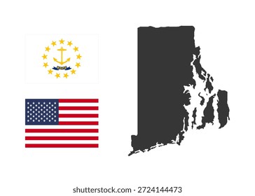 Rhode Island, Estados Unidos. Bandera y territorio de Rhode Island. Territorio de los Estados Unidos de América sobre fondo blanco. Estados separados. Vector 