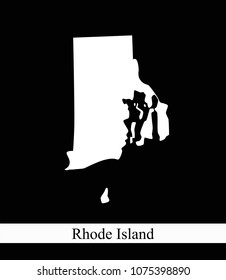 Rhode Island state of USA map vector outline illustration black and white abstract background. Highly detailed creative map of Rhode Island state of United States of America prepared by a map expert