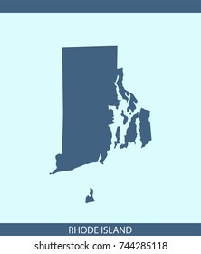 Rhode Island state of USA map vector outline illustration in blue background