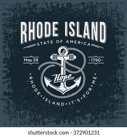 Rhode Island estilizado estado de los emblemas de América, negro, vintage ilustración vectorial