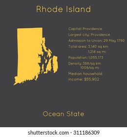 Rhode Island template with main information and map. Simple modern flat style. Vector EPS8