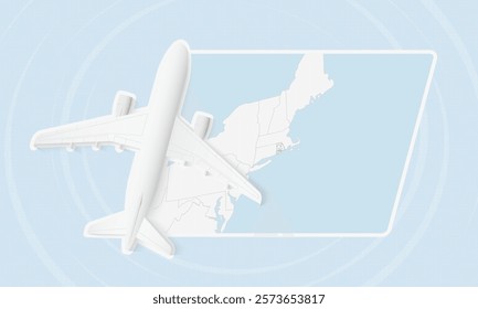 Rhode Island Travel Illustration with Plane and National Flag. Ideal for travel agencies, promotional materials, or geographic content related to Rhode Island.