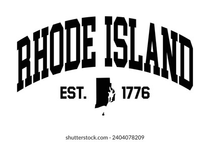 Rhode Island typography design with map vector. Editable college t-shirt design printable text effect vector	