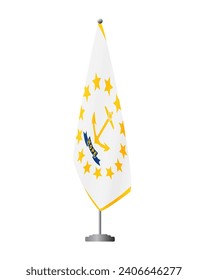 Rhode Island US flag on flagpole for official meetings, transparent background, vector