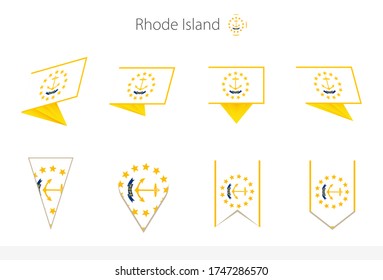 Colección de la bandera del estado de Rhode Island, Estados Unidos, ocho versiones de banderas vectoriales de Rhode Island. Ilustración vectorial.