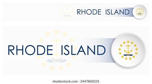 Rhode Island US state horizontal web banner in modern neomorphism style. Webpage Rhode Island election header button for mobile application or internet site. Vector