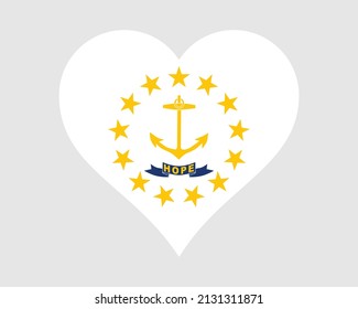 Rhode Island USA Heart Flag. RI US Love Shape State Flag. Ocean State United States Of America Banner Icon Sign Symbol Clipart. EPS Vector Illustration.