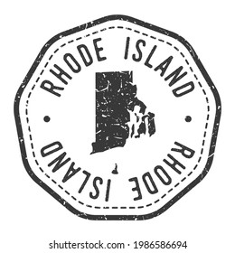Isla Rhode, Estados Unidos de América Marca Retro del Sello Mapa. Pasaporte postal de Silhouette. Icono del vector de redondeo de sellado. Diseño de rehenes de insignia vintage.