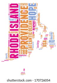 Rhode Island USA state map vector tag cloud illustration