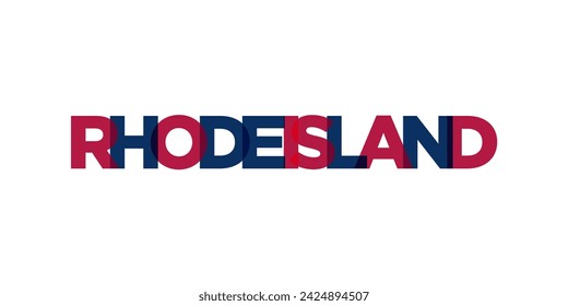 Rhode Island, USA Typografie Slogan Design. Amerika-Logo mit grafischem Stadtbuchstaben für Druck- und Webprodukte.