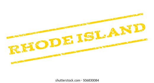 Rhode Island watermark stamp. Text caption between parallel lines with grunge design style. Rubber seal stamp with dust texture. Vector yellow color ink imprint on a white background.