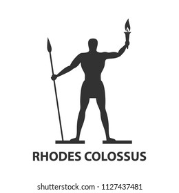 Rhodes colossus silhouette icon with torch and spear