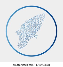 Rhodes icon. Network map of the island. Round Rhodes sign with gradient ring. Technology, internet, network, telecommunication concept. Vector illustration.