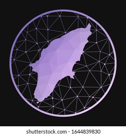 Rhodes icon. Vector polygonal map of the island. Rhodes icon in geometric style. The island map with purple low poly gradient on a dark background.