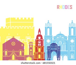 Rhodes skyline pop in editable vector file