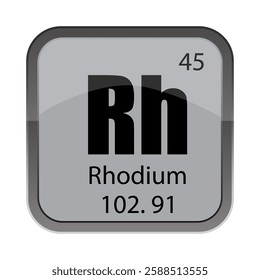 Rhodium element sign. Periodic table symbol. Chemical number 45. Metallic vector icon.