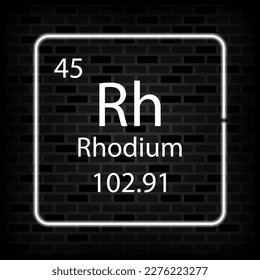 Rhodium neon symbol. Chemical element of the periodic table. Vector illustration.