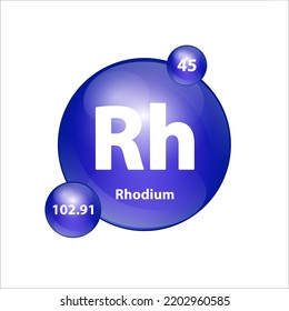 Rhodium (Rh) icon structure  chemical element round shape circle blue dark. 3D Illustration vector. Chemical element of periodic table Sign with atomic number. Study in science for education. 