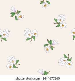 Rhododendron seamless pattern. Floral vector pattern ivory background.