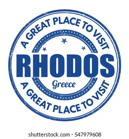 Rhodos grunge rubber stamp on white background, vector illustration