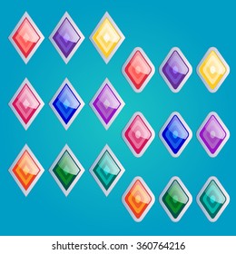 Rhomb buttons set, app icons with different color textures. Set of game buttons. Interface game illustration.