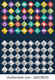 Rhomb colored and monochrome flat buttons with long shadows for web and mobile devices