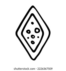 Rhomb cookie doodle style vector illustration isolated on white background. Dessert Hand drawn graphic