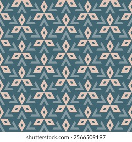 Rhomb geometric seamless pattern of geometrical rhombus shapes. Abstract floral surface design of abstract shapes on blue bayoux color background.  