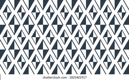 Rhomb seamless geometric vector pattern, rhombus simple black and white wallpaper background, ethnic folk embroidery or carpet style image.