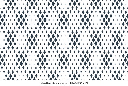 Rhomb seamless geometric vector pattern, rhombus simple black and white wallpaper background, ethnic folk embroidery or carpet style image.