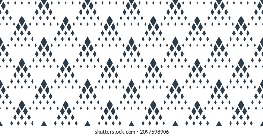 Rhomb seamless geometric vector pattern, rhombus simple black and white wallpaper background, ethnic folk embroidery or carpet style image.