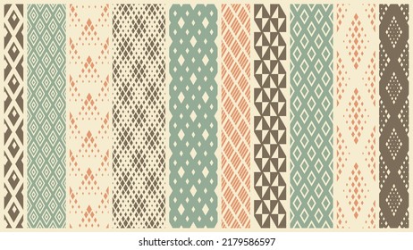 Rhomb seamless geometric vector pattern set, rhombus simple black and white wallpaper background, ethnic folk embroidery or carpet style image collection.