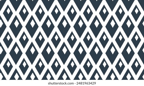 Rhomb seamless geometric vector pattern, rhombus simple black and white wallpaper background, ethnic folk embroidery or carpet style image.