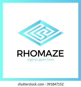 Rhomb Square Maze Logo. Labyrinth Logotype