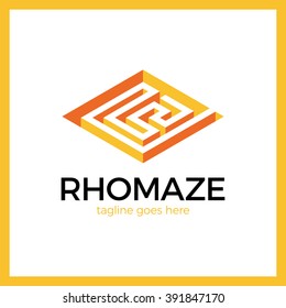 Rhomb Square Maze Logo. Labyrinth Logotype