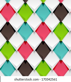 Rhomb texture, seamless. Green, brown, blue, white. 3d colorful vector texture. Rhombus texture.